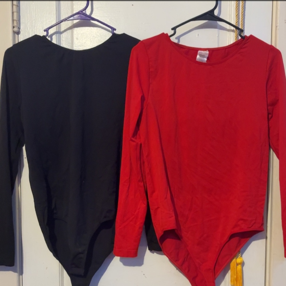 Red and Black Long Sleeve Bodysuits